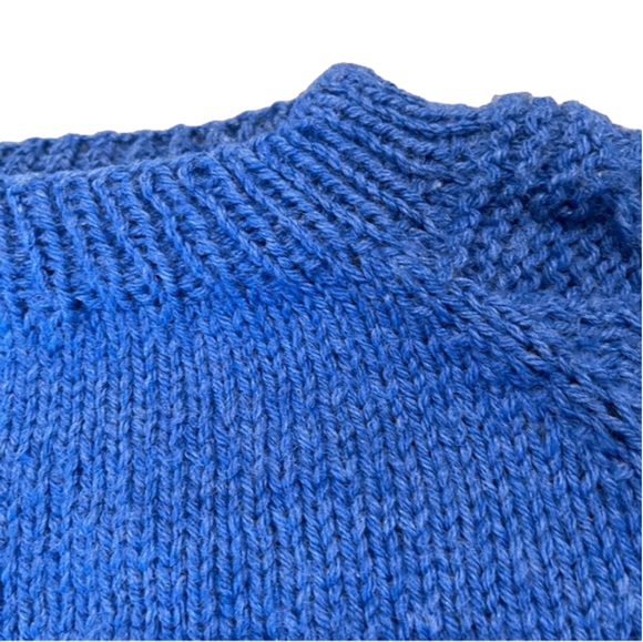 Vintage Handmade Blue and Grey Wool Cotton Blend Cable Knit Pullover sweater - Picture 6 of 6